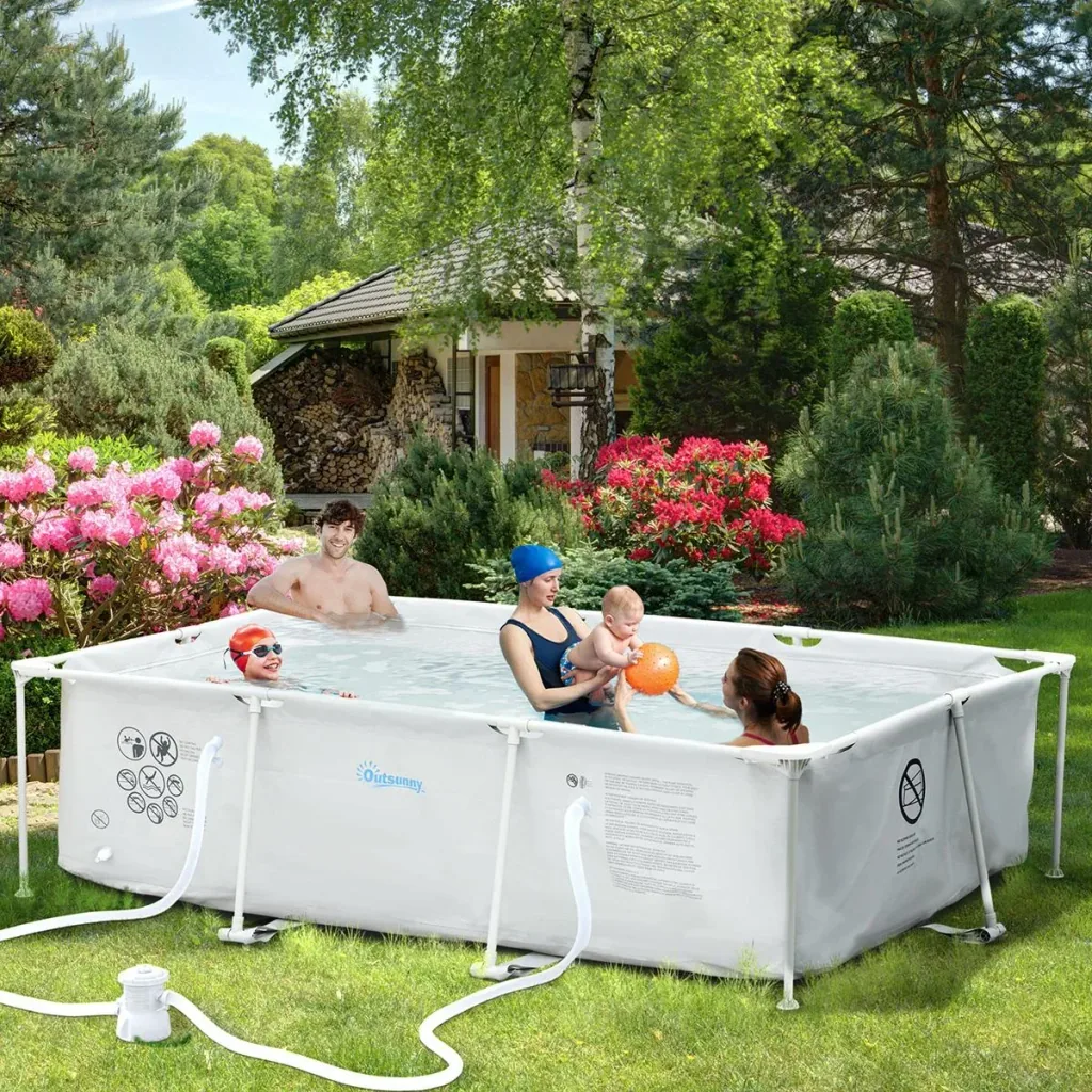Rahmenpool mit Schlauch Draht Swimmingpool Schwimmbad Ablassventil für sauberen Wasser 1000D PVC Stahl Grau 292 x 190 x