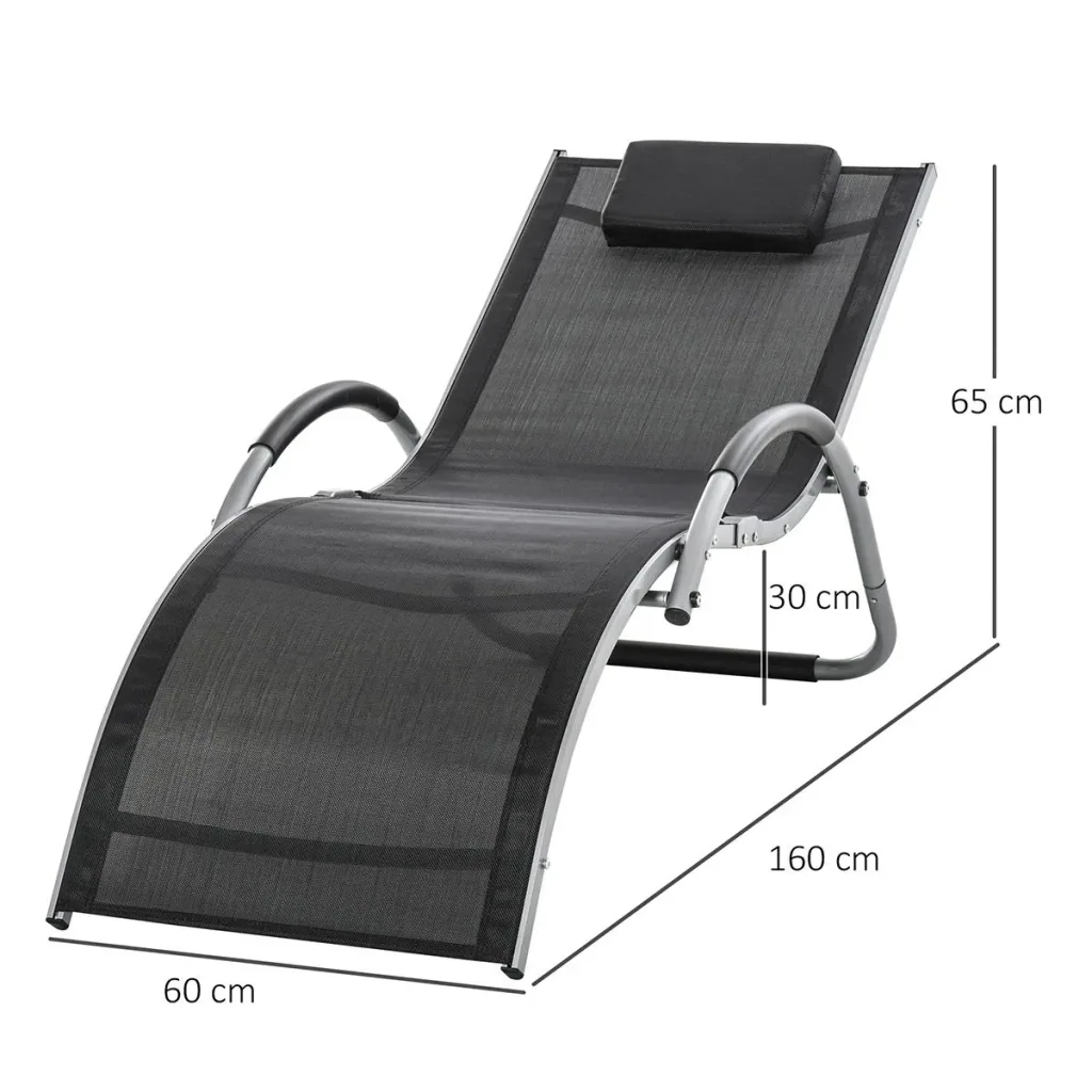 Gartenliegen mit Kissen Sonnenliege Relaxliege ergonomisch Aluminium Texteline Schwarz 160 x 60 x 65 cm