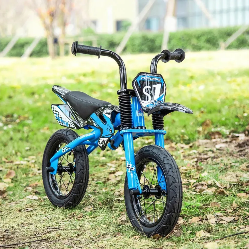 Balance Bike Motorrad Ø30 cm 3-6 Jahre Luftgefüllte Reifen Kunstleder Sattel Blau 91 x 43 x 61 cm