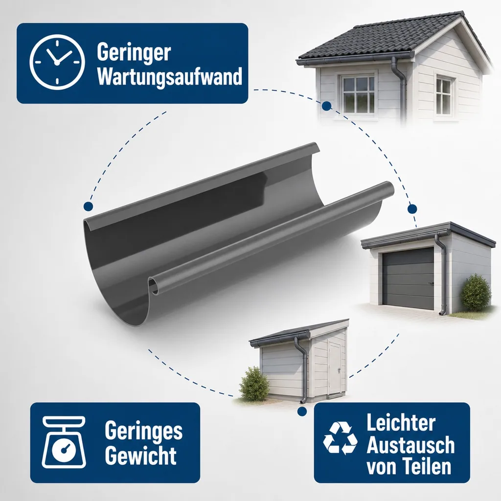 Regenrinne 2m graphit, Dachrinne System 75, Kunststoff Dachrinne