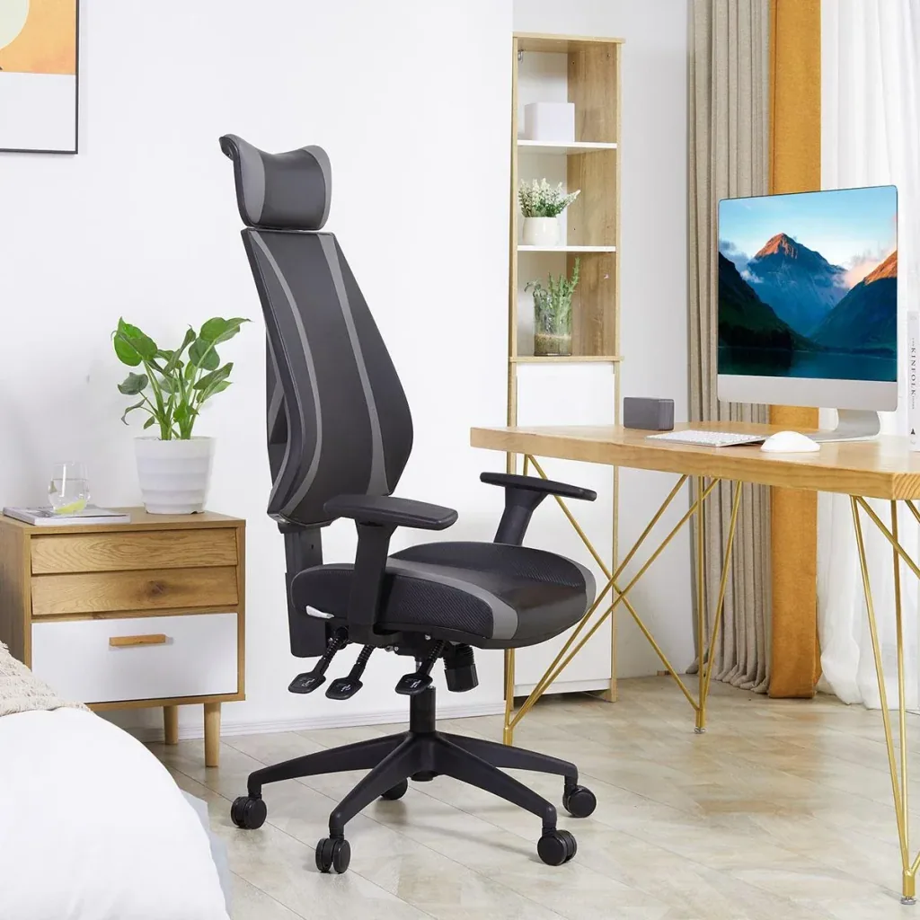Bürostuhl Schreibtischstuhl mit Wippenfunktion Rückenlehne Kopfstütze höhenverstellbar ergonomisch Schaumstoff Nylon Sch