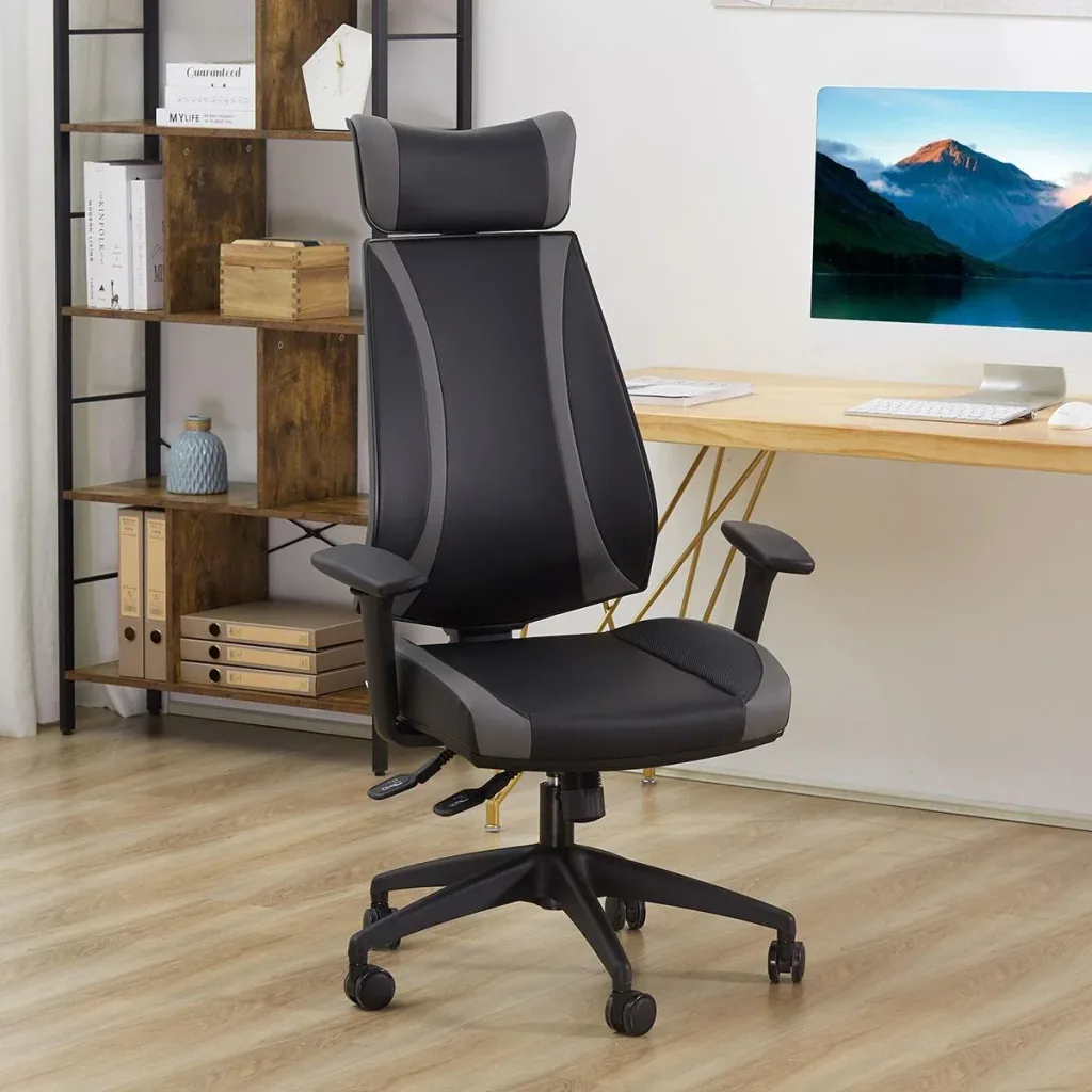 Bürostuhl Schreibtischstuhl mit Wippenfunktion Rückenlehne Kopfstütze höhenverstellbar ergonomisch Schaumstoff Nylon Sch