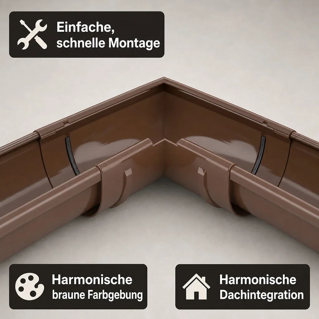 Regenrinne Ecke, Dachrinne Eckstück aussen, 90 Grad, System 75, braun