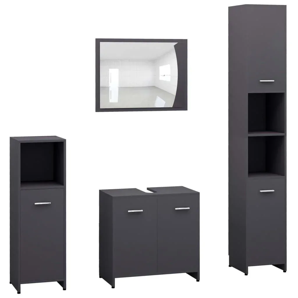 4-teiliges Badmöbel-Set aus Spanplatte grau
