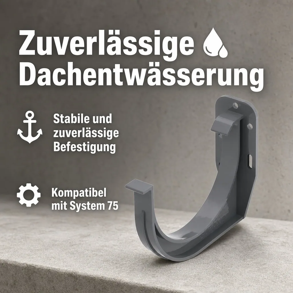 Rinnenhalter graphit, Regenrinnenhalter, Dachrinne 75 mm