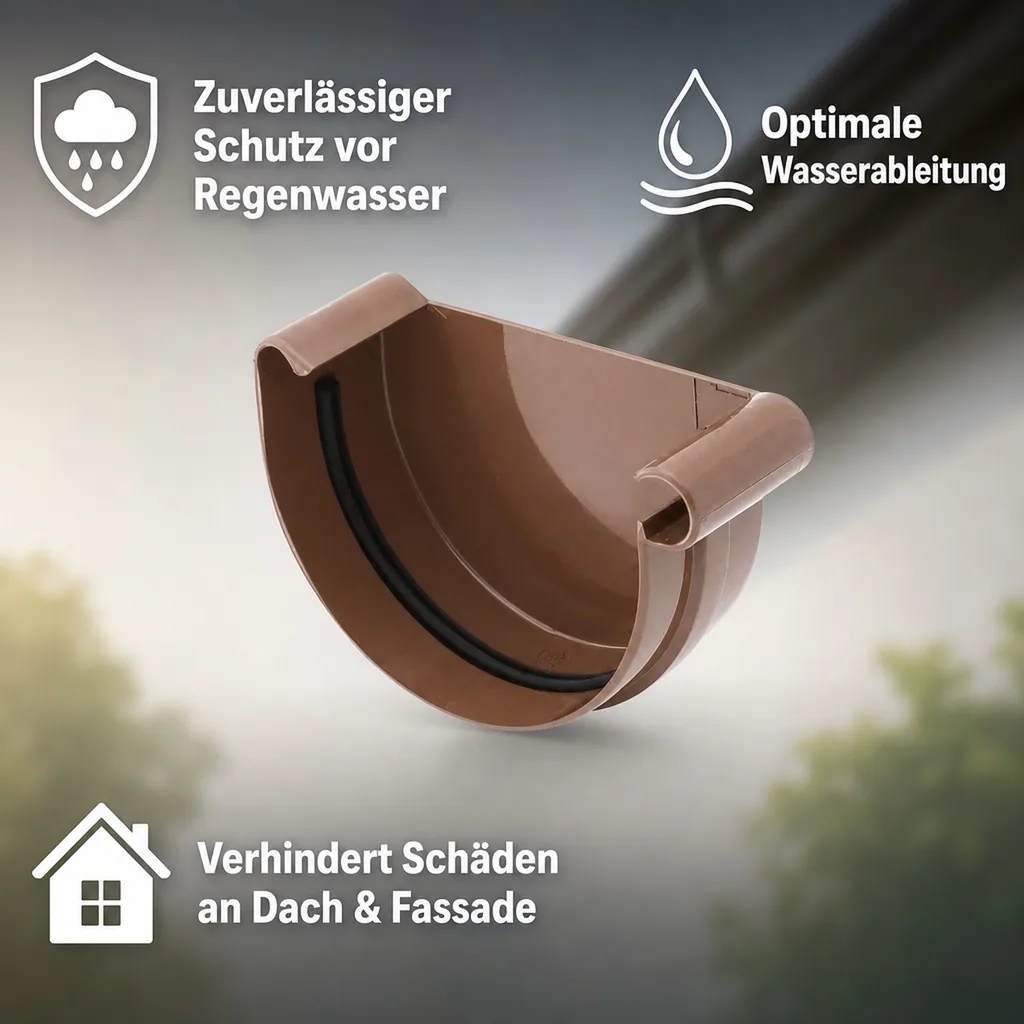 Dachrinne braun, Rinnenkappe rechts, System 75