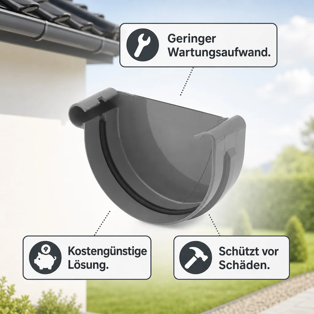 Dachrinne, Rinnenkappe links graphit, Regenrinne 75, System 75