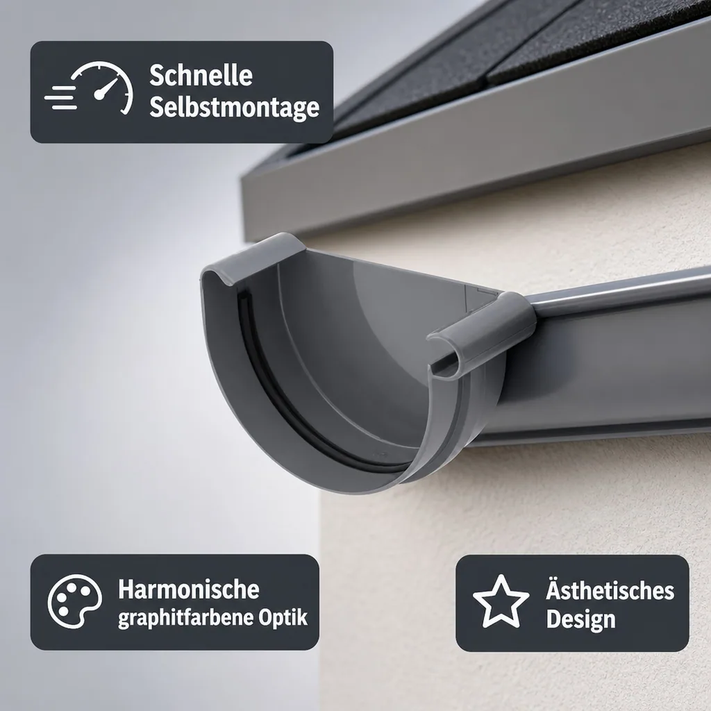Dachrinne graphit, Rinnenkappe rechts, System 75