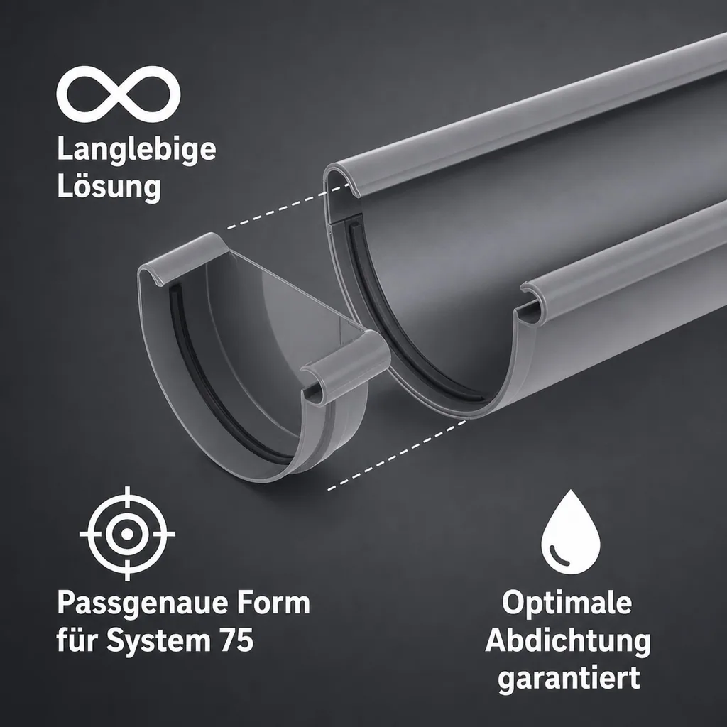 Dachrinne graphit, Rinnenkappe rechts, System 75