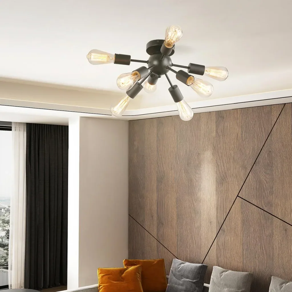 Deckleuchte Deckenlampe Wandlampe Glas Bürolampe LED Deckenbeleuchtung für Bad Küche Balkon Korridor 40W, Schwarz, Stahl