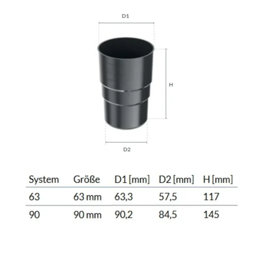 Fallrohrverbinder braun, Fallrohrmuffe 63mm, Rinnenverbinder