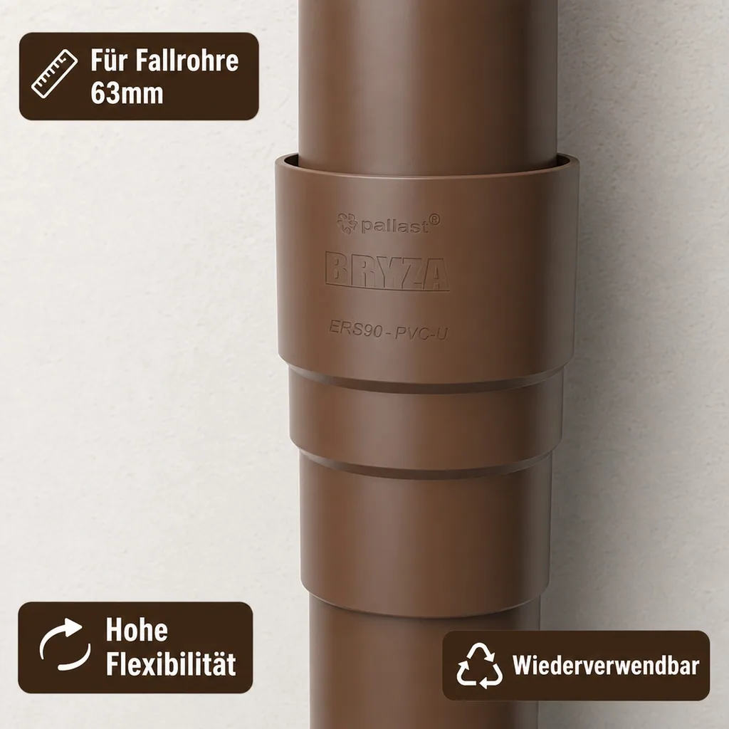Fallrohrverbinder braun, Fallrohrmuffe 63mm, Rinnenverbinder