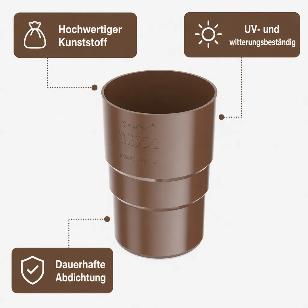 Fallrohrverbinder braun, Fallrohrmuffe 63mm, Rinnenverbinder