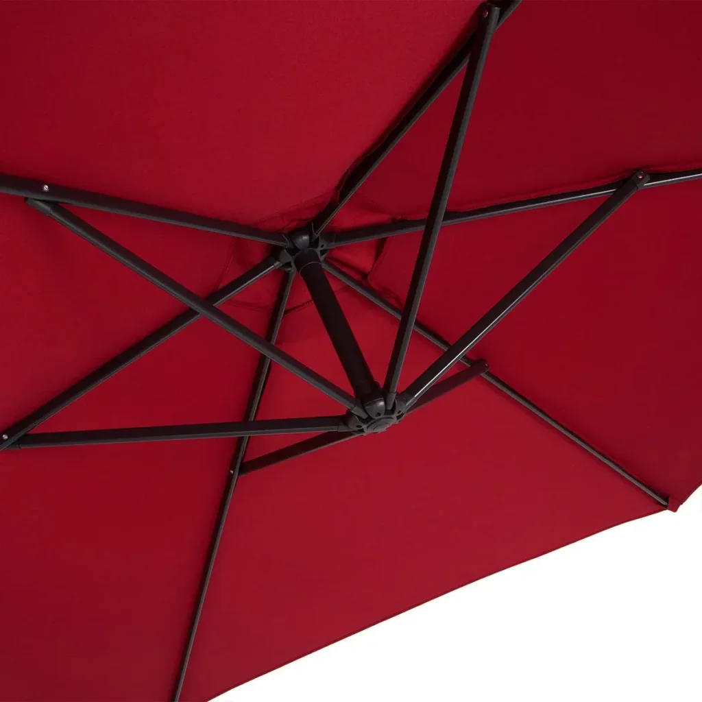 Sonnenschirm faltbar aus Aluminium rot mit Kurbel Ø 300 cm