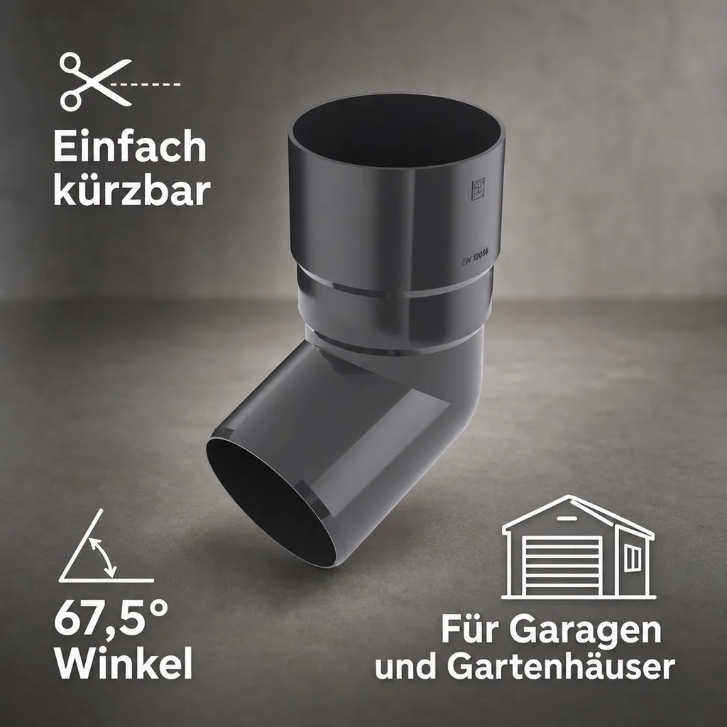 Regenrinnensystem, Dachrinnenbogen 67,5°, Graphit, Fallrohrbogen System 63