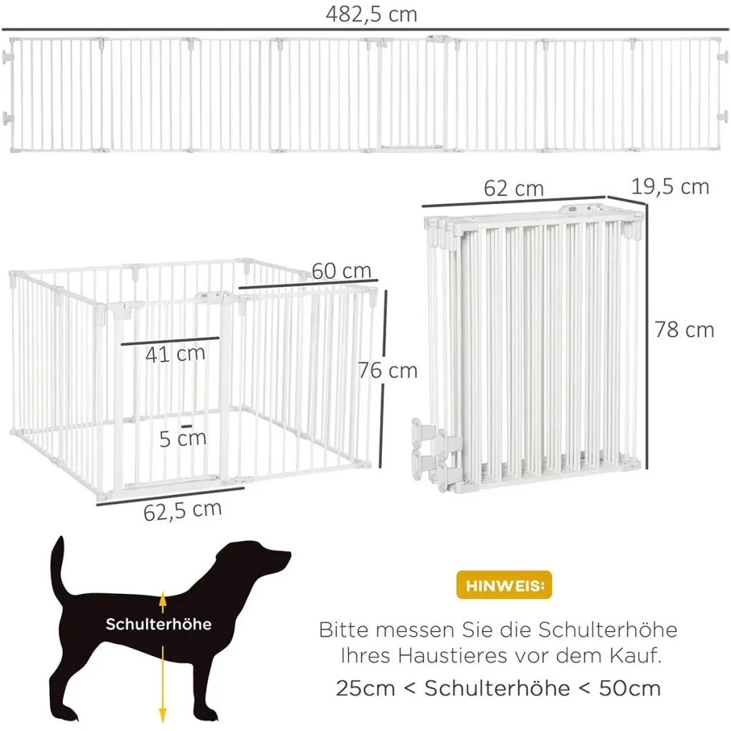 Welpenauslauf Freigehege für Hund Schutzgitter mit Tür Kaminschutzgitter flexible klappbar 8 Paneele je 60 x 76 cm Weiß
