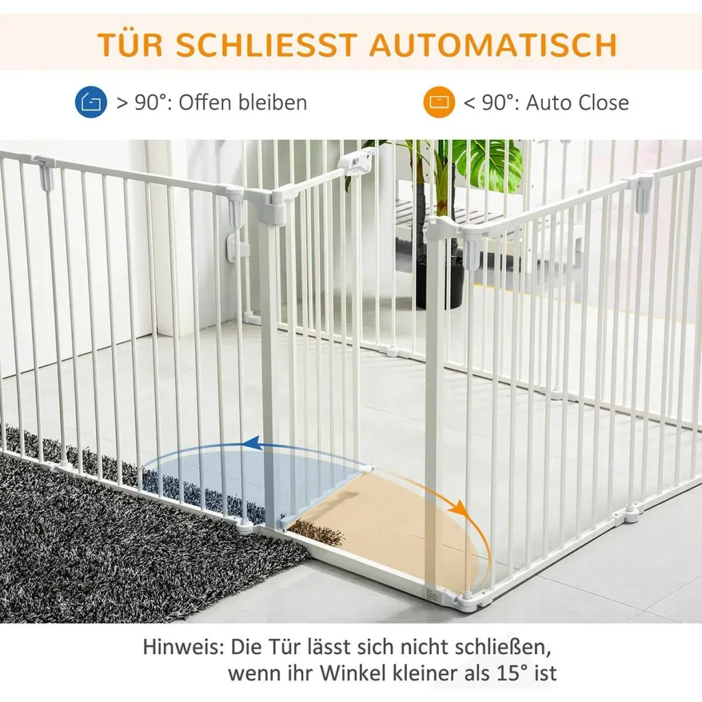 Welpenauslauf Freigehege für Hund Schutzgitter mit Tür Kaminschutzgitter flexible klappbar 8 Paneele je 60 x 76 cm Weiß
