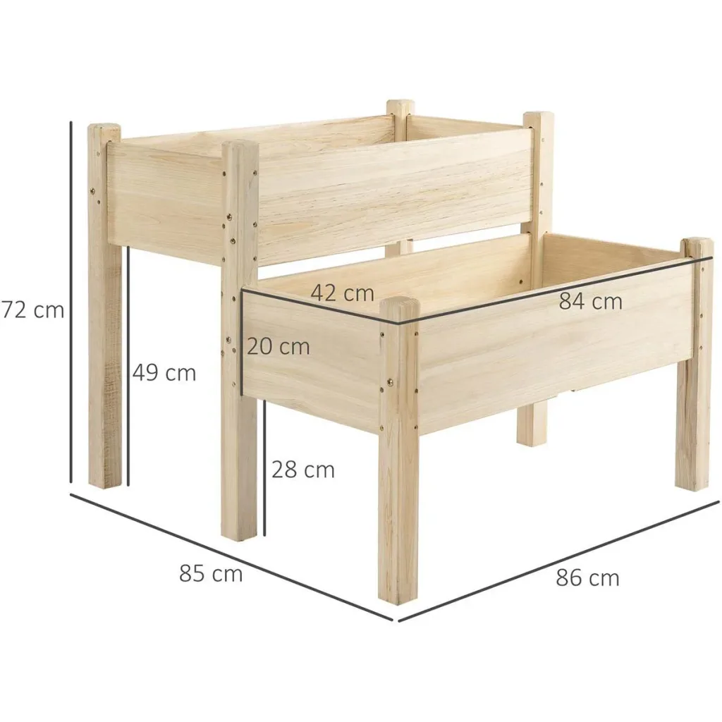Hochbeet 2 Stufen Frühbeet Kräuterbeet Pflanzkasten mit 8 Abflusslöchern Massivholz Natur 86 x 85 x 72 cm