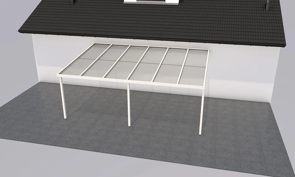 Terrassendach Premium, weiß, 6110 x 4060 mm - Polycarbonat Stegplatten 16 mm, klar