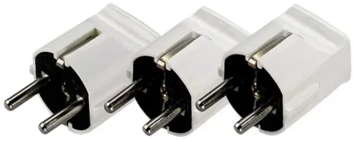 Schutzkontaktstecker 10 A, 250 V, weiß - 3 Stück aus Kunststoff
