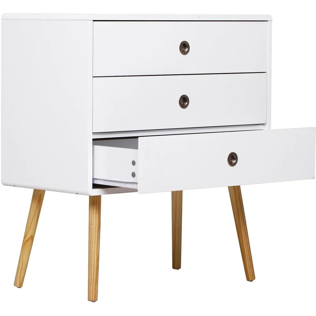 Nachttisch Schrank Nachtschrank Nachtkommode Sideboard mit 3 Schubladen Holz Weiß 73 x 40 x 81,5 cm