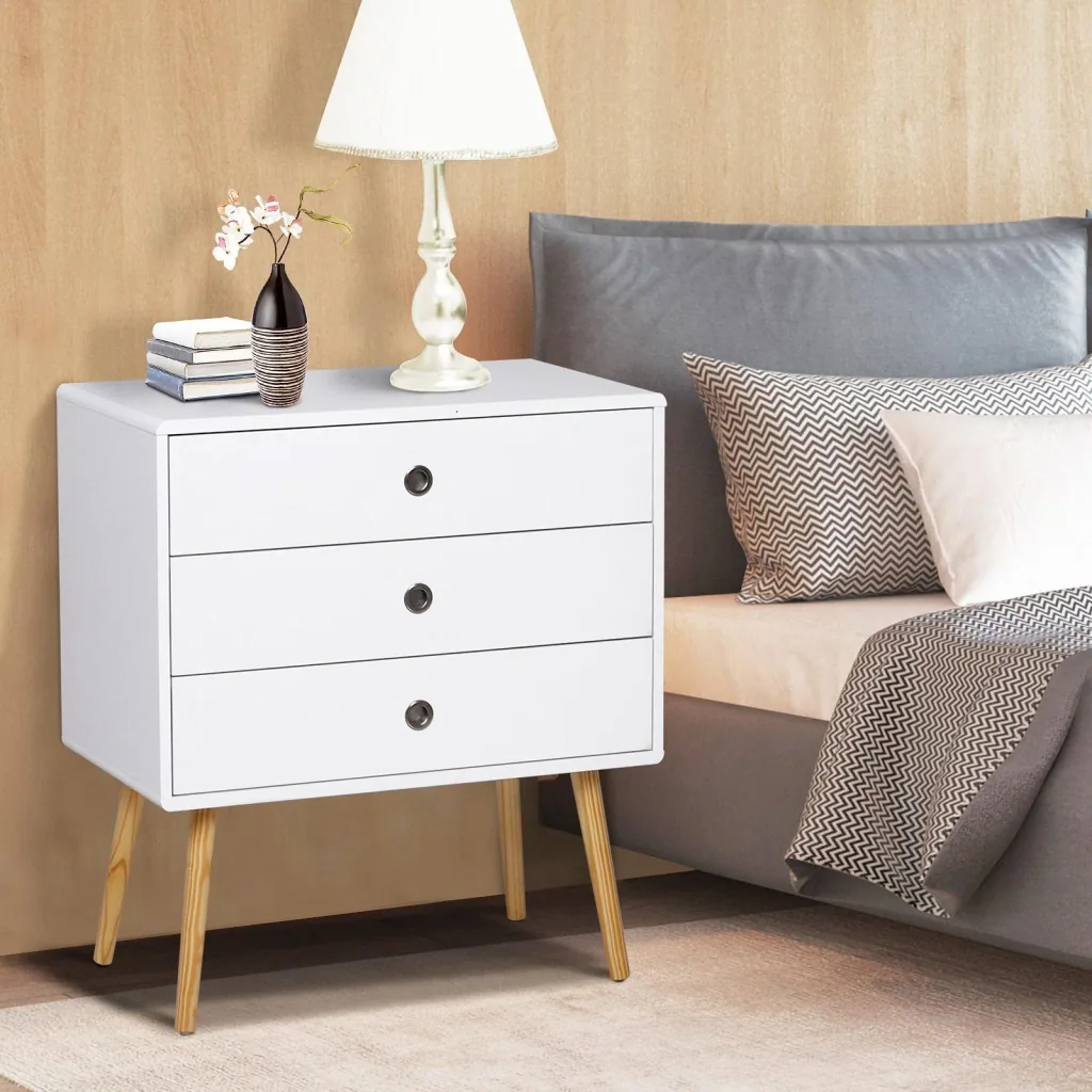 Nachttisch Schrank Nachtschrank Nachtkommode Sideboard mit 3 Schubladen Holz Weiß 73 x 40 x 81,5 cm