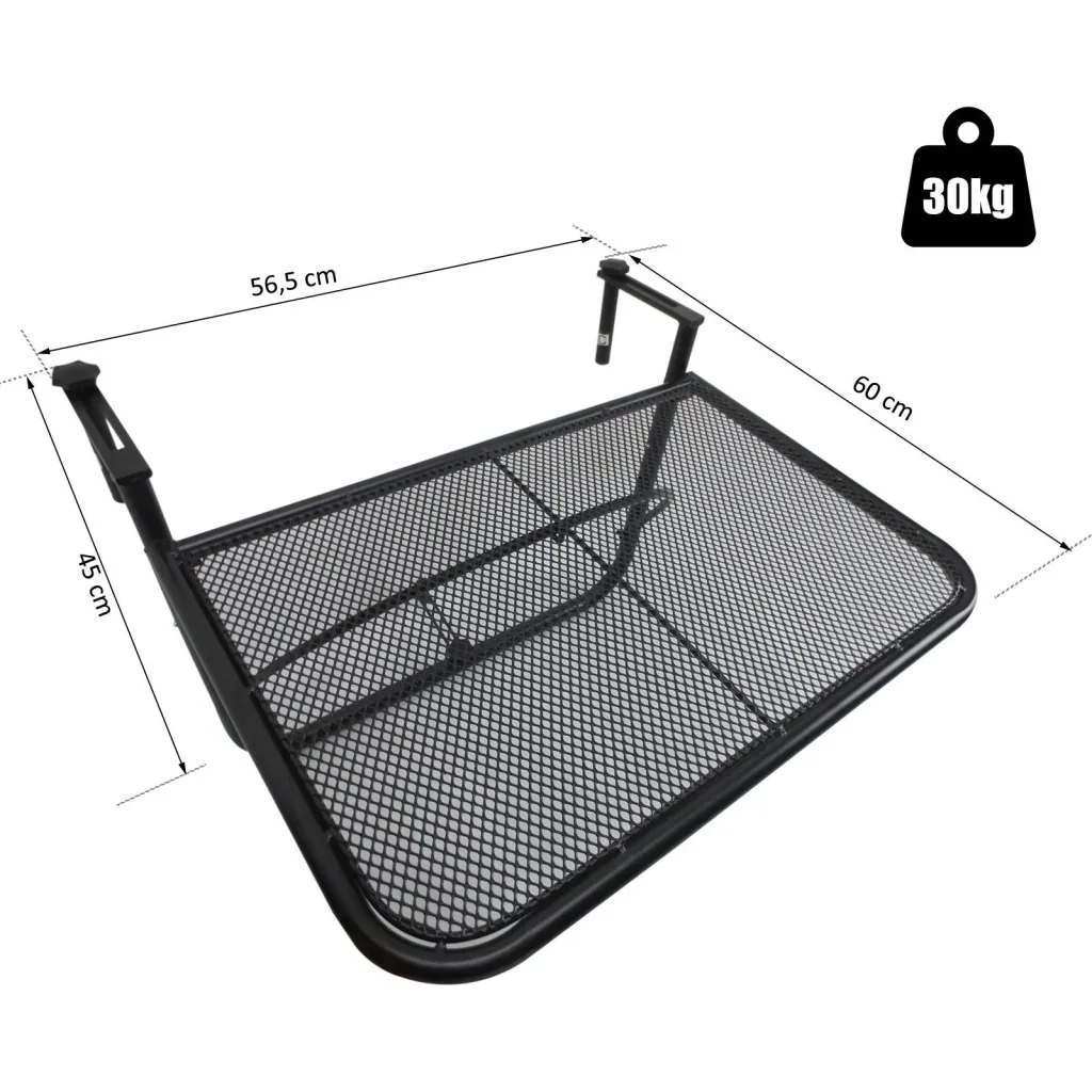 Balkonhängetisch Hängetisch höhenverstellbar viereckig Terrasse Metall Schwarz L60 x B56,5 x H45 cm