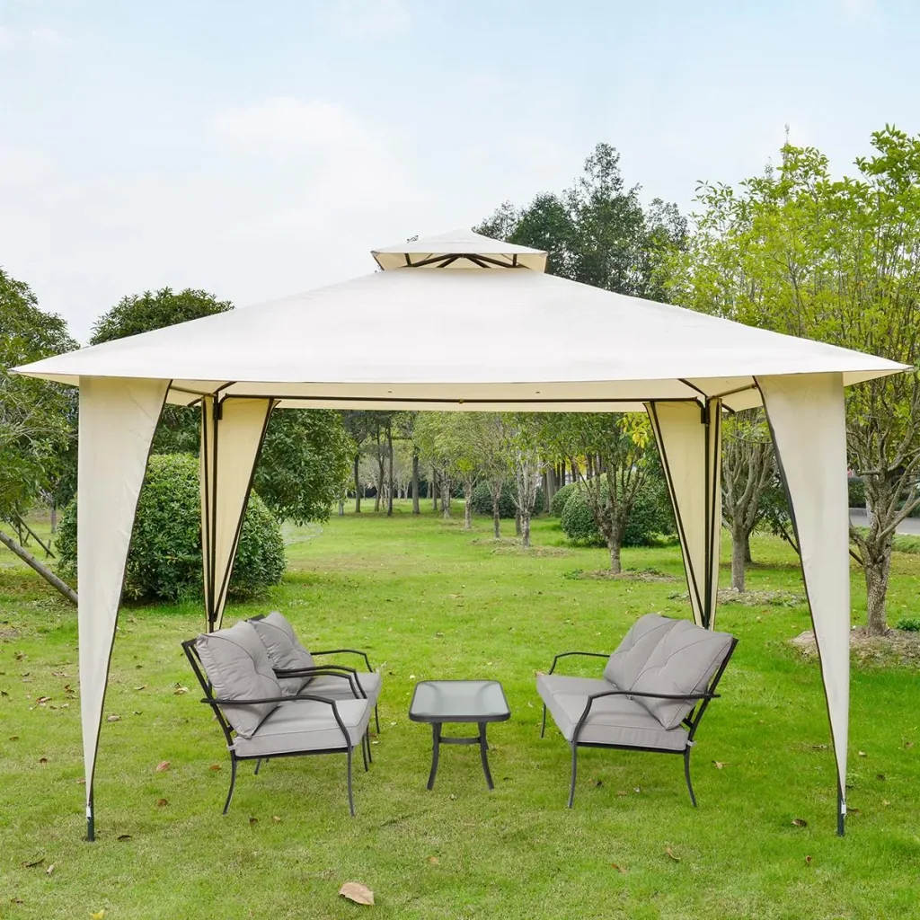 Pavillon Partyzelt mit Doppeldach 3,5x3,5x2,7m Festzelt Gartenlaube Metall Polyester Beige