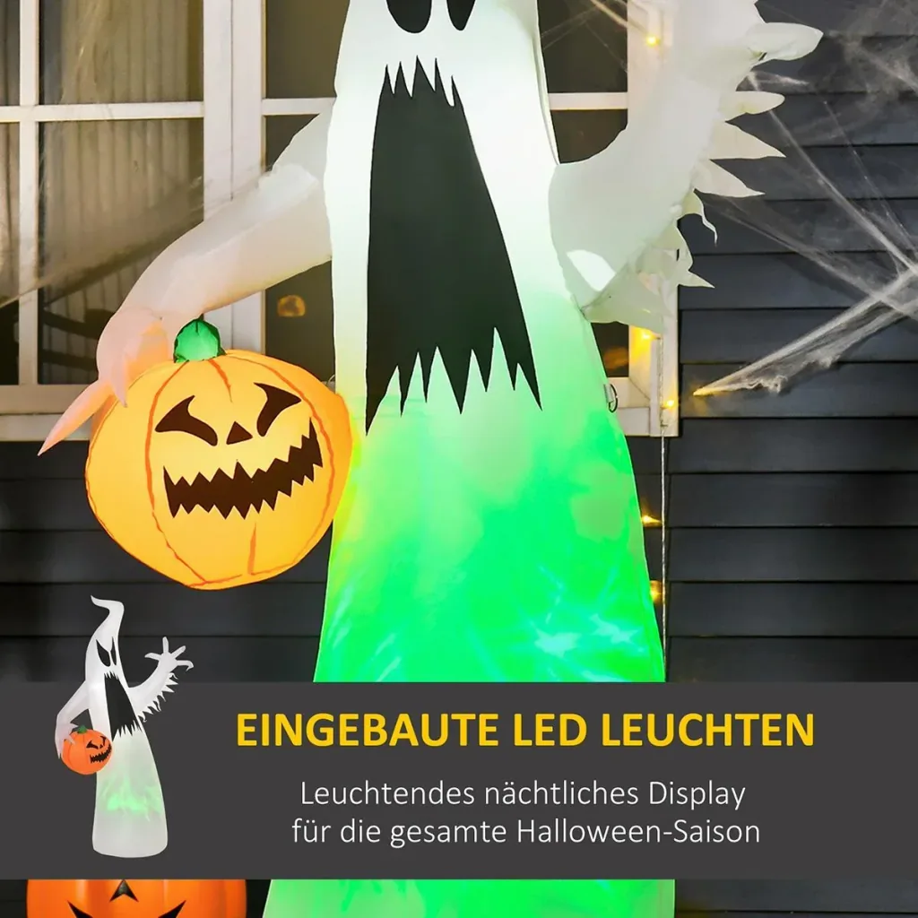 Selbst aufblasendes Spuk Gespenst Geist LED beleuchtet Halloween Dekoration Polyester Weiß 95 x 45 x 180 cm