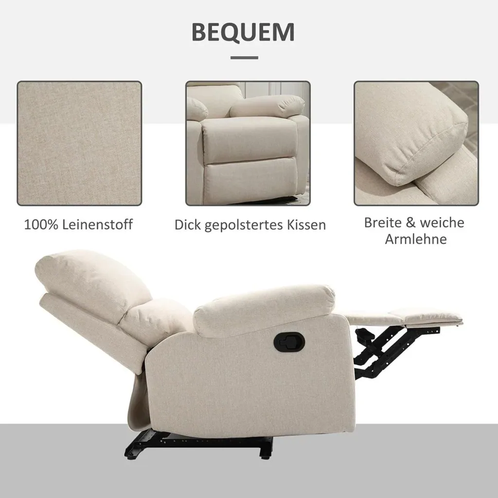 Liegesofa Relaxsessel Liegesessel TV Sessel Einzelsofa 150° neigbar Fernsehsessel Leinen 79 x 92 x 97 cm