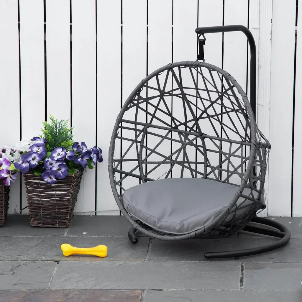 Rattan-Hängematte für Hunde, Grau+Schwarz 60 x 53 x 76 cm