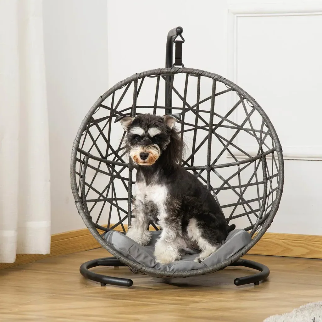 Rattan-Hängematte für Hunde, Grau+Schwarz 60 x 53 x 76 cm