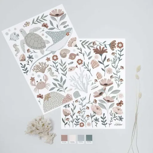Lilipinso Wandsticker A3 Unterwassertiere graublau rosa
