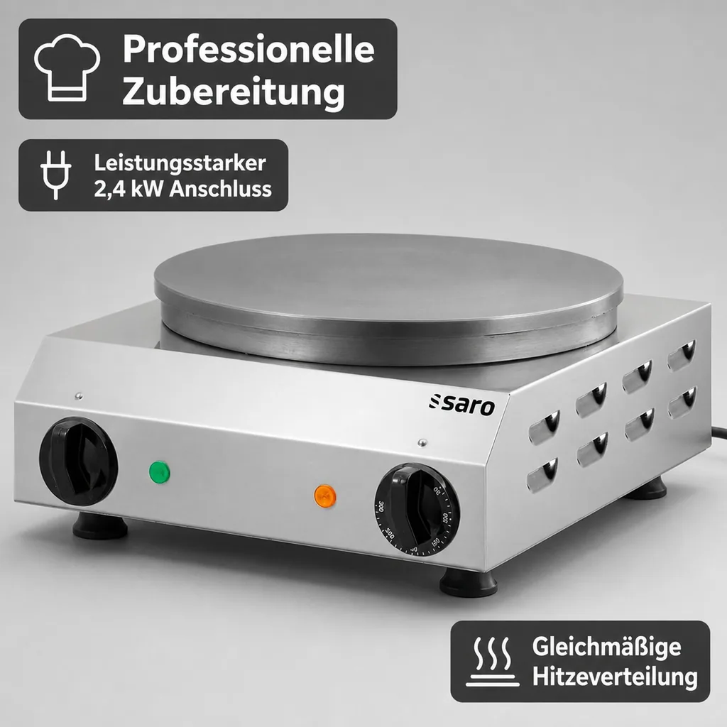 Saro Crepe Maker, Pancake Maker, Crepe Eisen - Model Gilles, Edelstahl | Gusseisenplatte | Ø 350 mm | 0°C bis +300°C