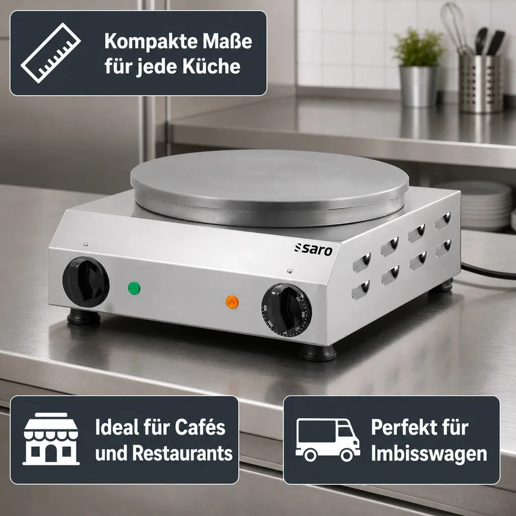 Saro Crepe Maker, Pancake Maker, Crepe Eisen - Model Gilles, Edelstahl | Gusseisenplatte | Ø 350 mm | 0°C bis +300°C