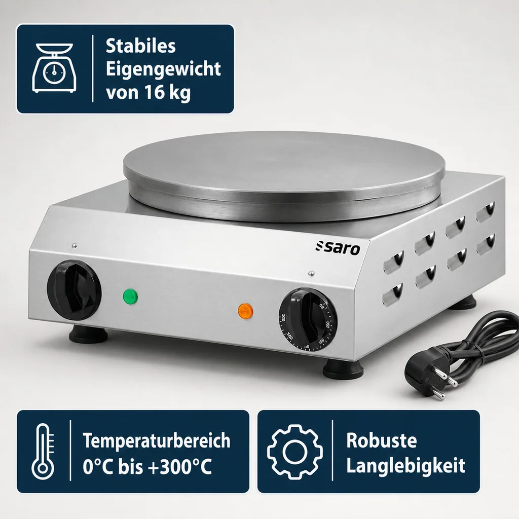 Saro Crepe Maker, Pancake Maker, Crepe Eisen - Model Gilles, Edelstahl | Gusseisenplatte | Ø 350 mm | 0°C bis +300°C