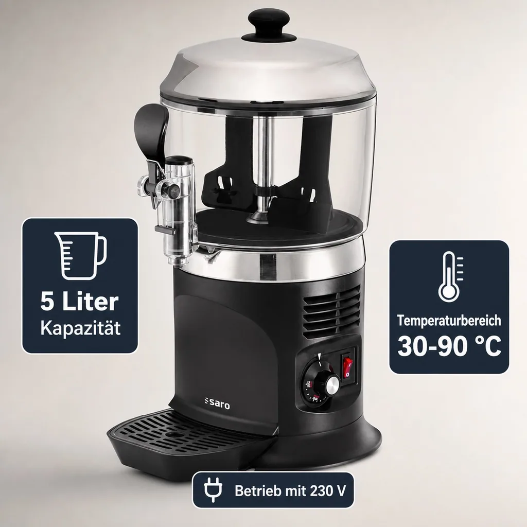 Saro Kakaomaschine, Kakaodispenser, Schokoladenspender - Model Nina, Schwarz