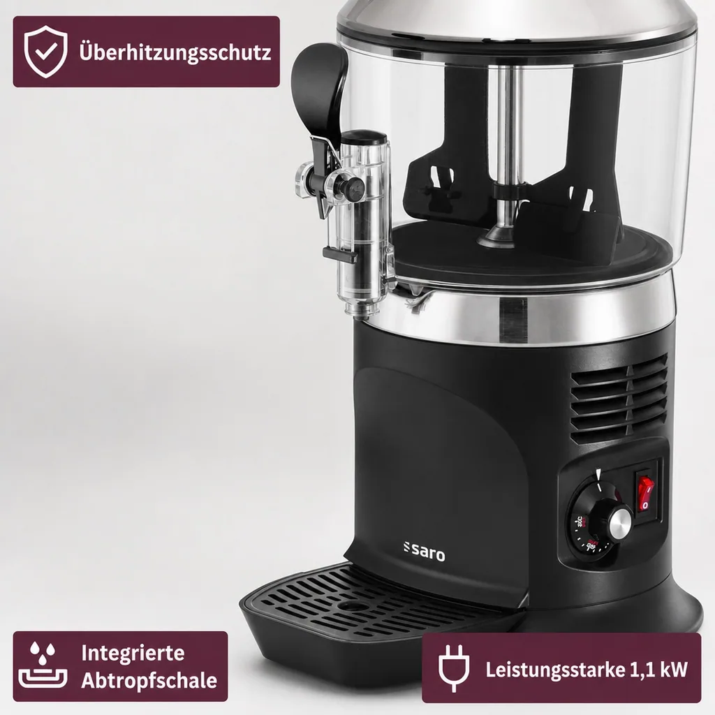 Saro Kakaomaschine, Kakaodispenser, Schokoladenspender - Model Nina, Schwarz