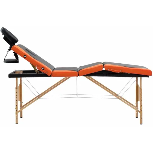 Massagetisch klappbar 4 Zonen Holz schwarz und orange