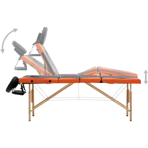 Massagetisch klappbar 4 Zonen Holz schwarz und orange