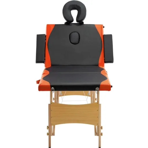 Massagetisch klappbar 4 Zonen Holz schwarz und orange