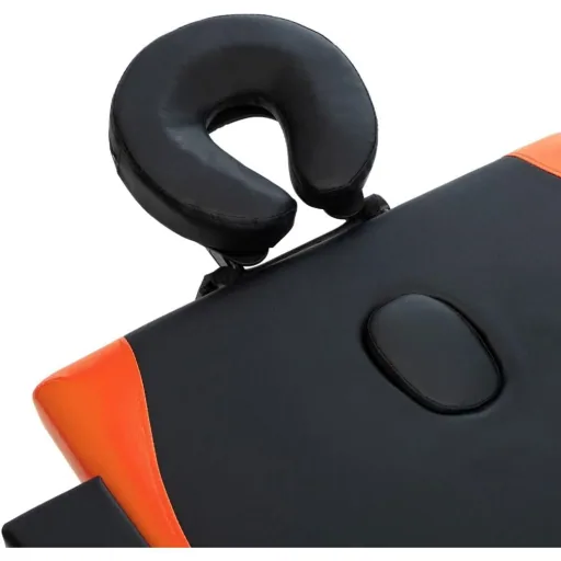 Massagetisch klappbar 4 Zonen Holz schwarz und orange