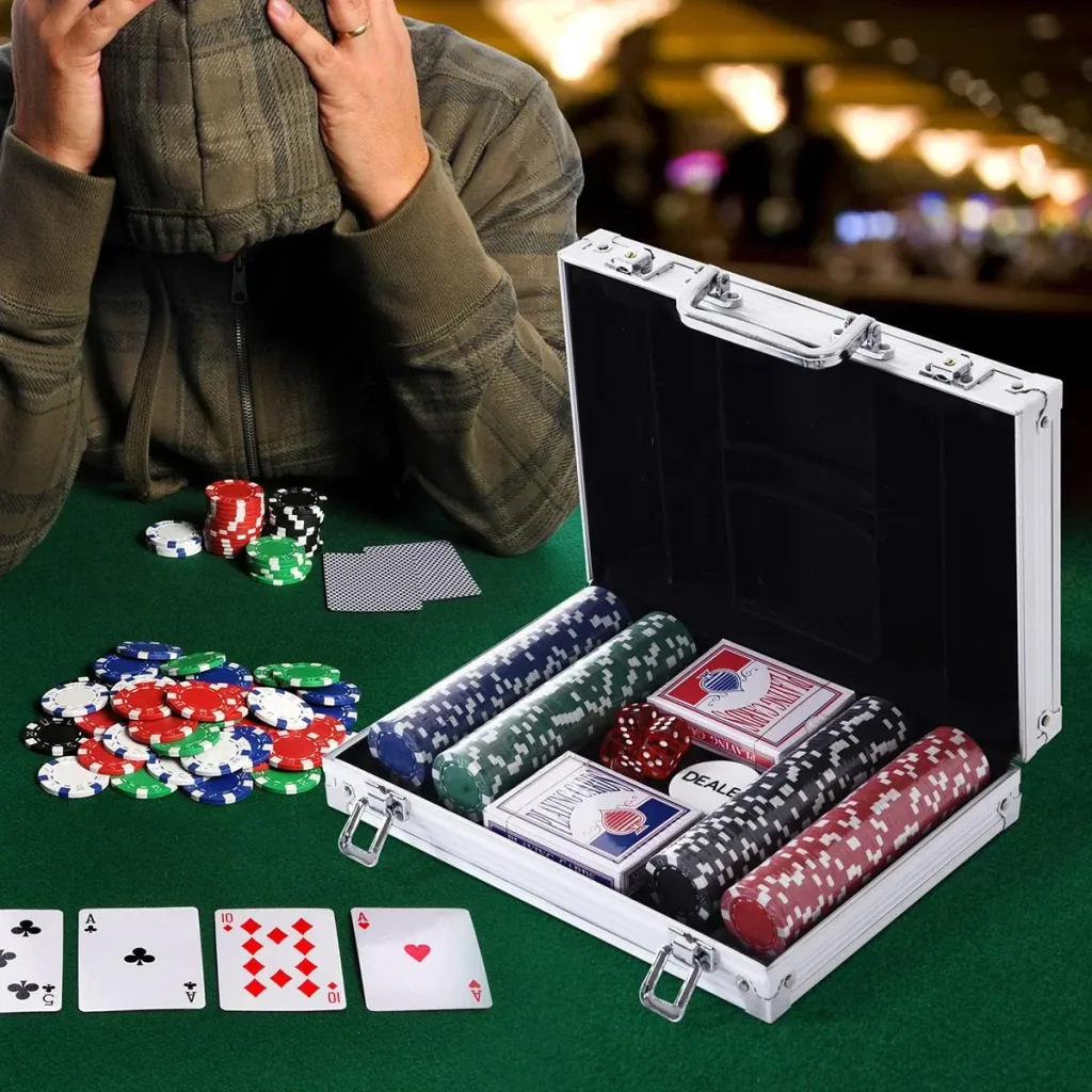Pokerkoffer mit 200 Chips silber