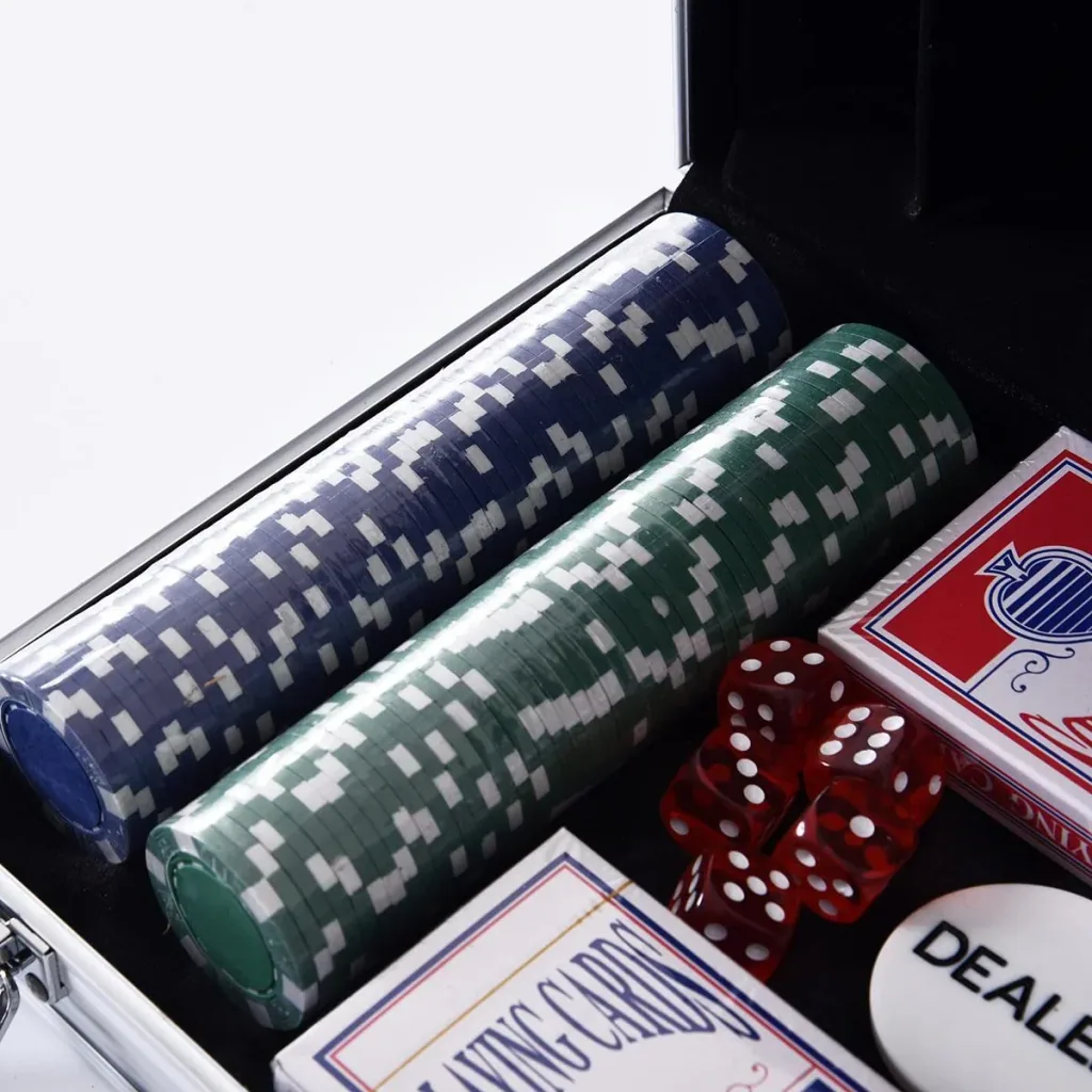 Pokerkoffer mit 200 Chips silber