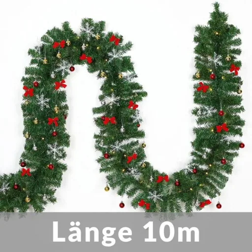 Weihnachtskranz 10m mit 160 LED's inkl. Dekoration für drinnen/außen