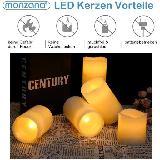 5 LED-Flacker-Echtwachskerzen weiß mit Fernbedienung & Timer