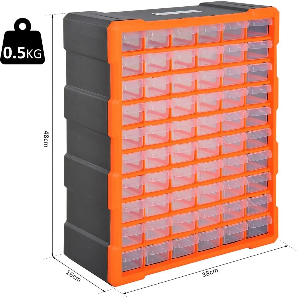Kleinteilemagazin mit 70 Fächer orange