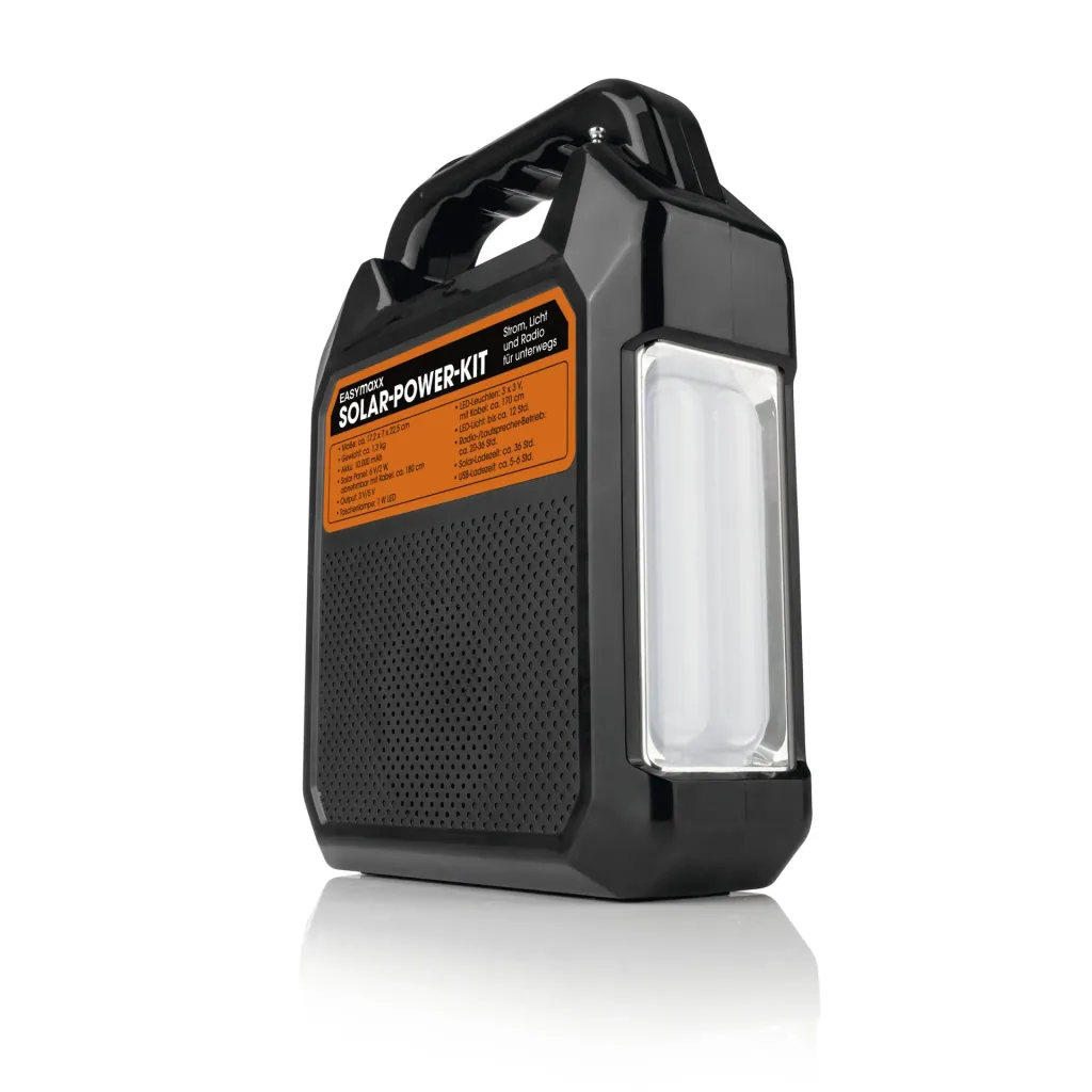 Solar-Generator Kit mit eigenem Solarpanel, Radio und Lautsprecher, 10000mAh schwarz/orange