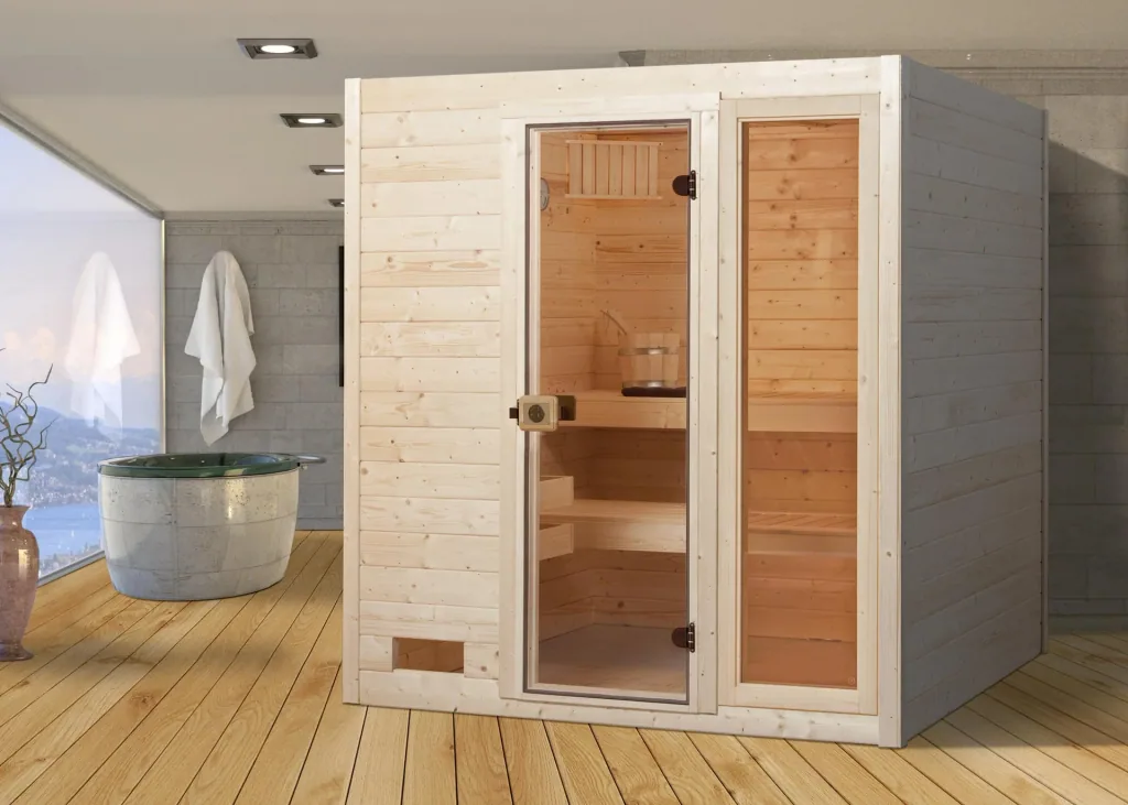 Massivholzsauna VALIDA 3 Glastür + Fenster