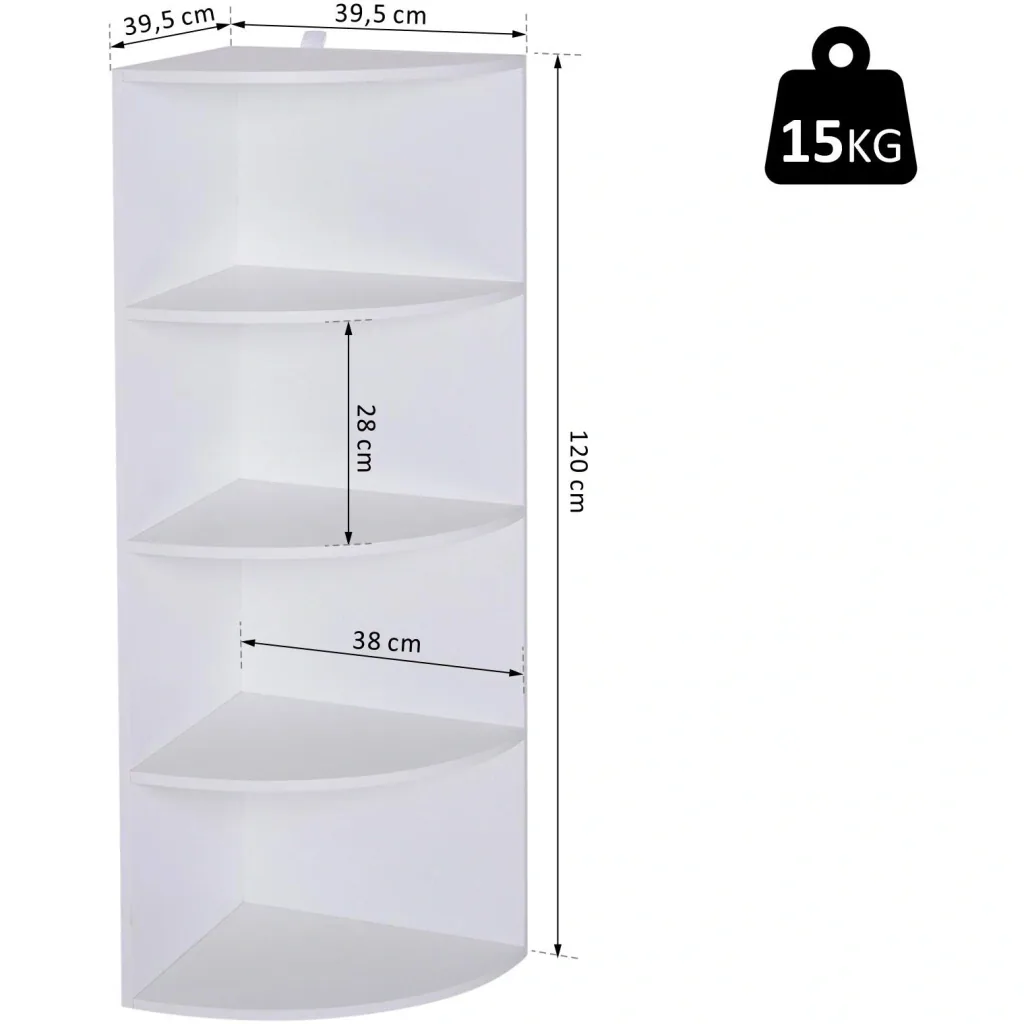 Eckregal Standregal Bücherregal Dekoregal Holzregal fächerförmig 4 Fächer Weiß 39,5 x 39,5 x 120 cm